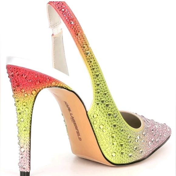 ⭐️🆕⭐️ Karl Lagerfeld “Chalina” Rhinestone Multi-Colored Ombré Slingback Pumps - Picture 3 of 10